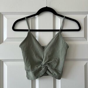 Twist-Front Ribbed Crop Cami - Sage Green